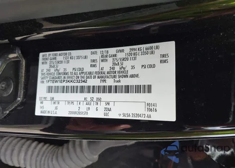 2019 Ford F-150 Xl from USA, damaged, VIN 1FTEW1EP3KKC32342